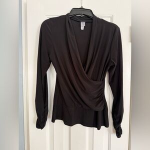 Carol Wior Black Draped Wrap Top Long Sleeve Size Small